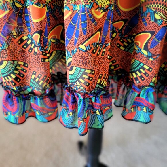 It's Bohemian Multicolor Long-Sleeve Deep V-Neck Ruffle Dress -US L - Picture 8 of 9